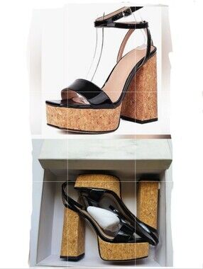 Xieda Patent Leather Chunky Platform Heel Sandals